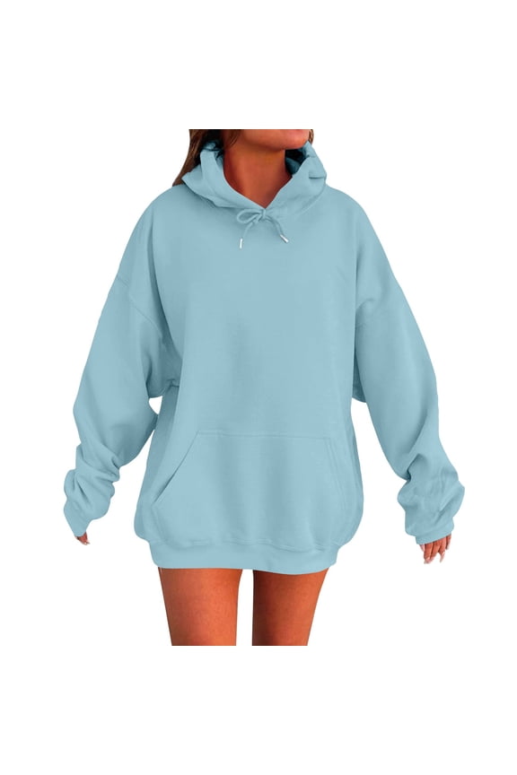 yunLCZ Sweatshirt Womens Oversized Hoodies Fleece Hooded Sweatshirts Casual Comfy Tops Fall Fashion Outfits 2025 Cute Clothes with Pockets Polyester,Spandex Blue XXXXL