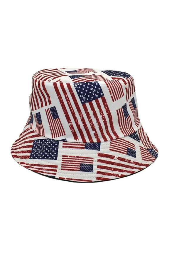 yunLCZ USA Flag Women Summer Fashion Beach Print Adjustable Washable Cotton Bucket Hat Sun Hat Outdoors Fish Hat Baseball Cap