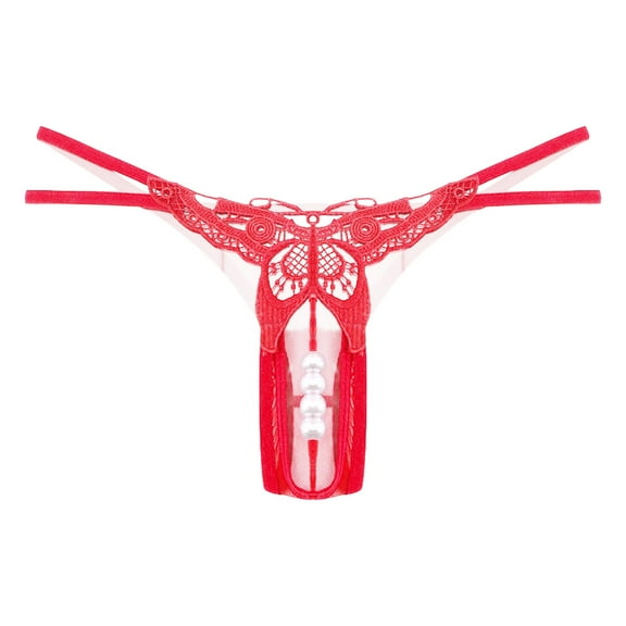 yunLCZ Underwear for Women Cotton Women Embroidered Hollow Butterfly Low Waist Underpants Open Cut Pearl Massage Thong Wasit Hipster Brief Panties for Ladies