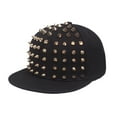 thumbnail image 1 of yunLCZ Unisex Vintage Womens/Mens Punk Rock Studded Cap Adjustable Hip Hop Baseball Hat Flat Brimmed Hat for Men Women, 1 of 4
