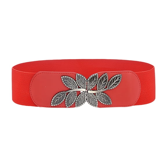 yunLCZ Waist Belt for Womens Women's Stretchy Belt for Dresse Jumpsuit Dress Belts Vintage Elastic Wide Leaf Waist Belt Waistband Imitation leather Red One Size