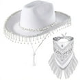 thumbnail image 1 of yunLCZ Western Cowboy Hat for Men Women Women's Hat Elegant Pendant Cowboy Hat Tassel Scarf Dating Decoration Two Piece Set for All Seasons, 1 of 4
