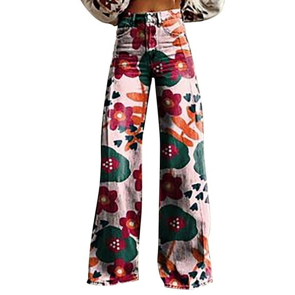 yunLCZ Wide Leg Pants Woman 2025 New Summer Flower Wide Leg Pants Lightweight And Loose Casual Colorful Pants Imitation Jeans Office Slacks