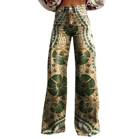 yunLCZ Wide Leg Pants Woman 2025 New Summer Flower Wide Leg Pants Lightweight And Loose Casual Colorful Pants Imitation Jeans Business Work Casual Pants