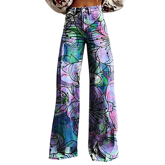 yunLCZ Wide Leg Pants Woman 2025 New Summer Flower Wide Leg Pants Lightweight And Loose Casual Colorful Pants Imitation Jeans Business Work Casual Pants