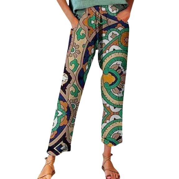 yunLCZ Wide Leg Pants Woman Boho Women's Linen Pants With Petite Summer Beachwear Lightweight Elastic Waist Pants Business Work Casual Pants