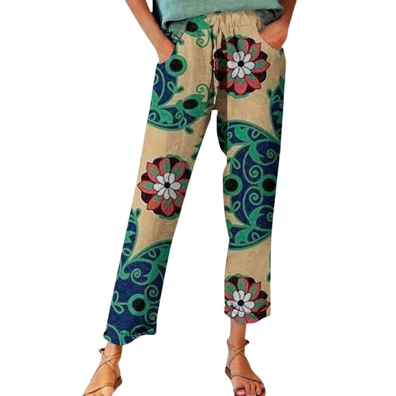 yunLCZ Wide Leg Pants Woman Boho Women's Linen Pants With Petite Summer Beachwear Lightweight Elastic Waist Pants Office Slacks