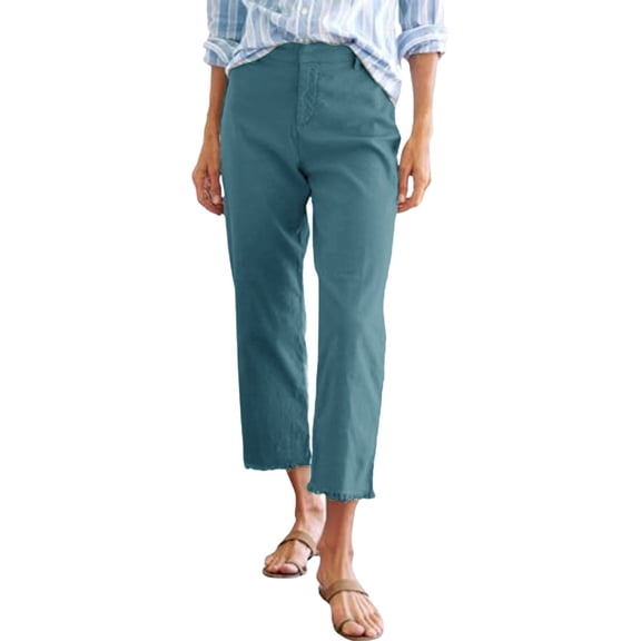 yunLCZ Wide Leg Pants Woman Cropped Linen Pants Women High Waisted Straight Leg Work Pants Business Casual Ankle Pants With Pockets