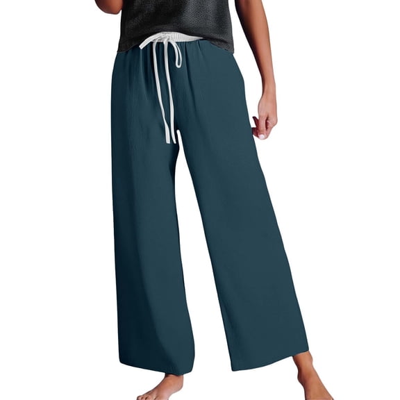 yunLCZ Wide Leg Pants Woman Summer Pants Women's Fashionable Casual High Waist Drawstring Wide Leg Pants