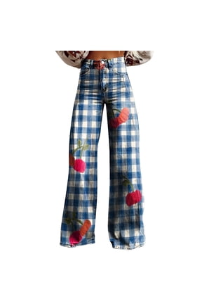 Wide Leg Pants Woman Wide Leg Pants Woman High Waist Floral Patterned Pants Lightweight Loose Fit Casual Colorful Trouser Imitation Jeans Office Slacks