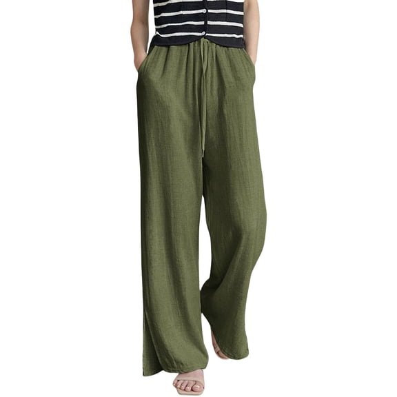 yunLCZ Wide Leg Pants Woman Women Wide Leg Pants Loose Flowy Trousers Cotton Linen Slacks Pants Side Split Pant Plus Size Relaxed Fit