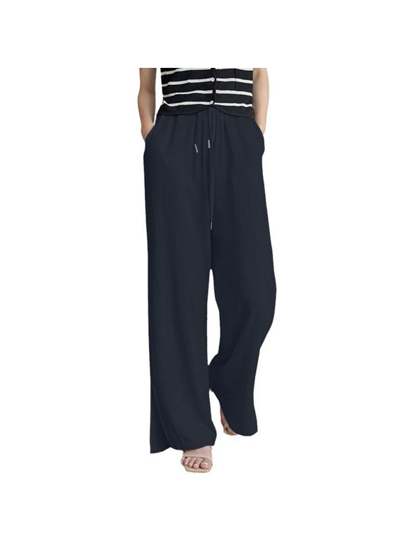Wide Leg Pants Woman Women Wide Leg Pants Loose Flowy Trousers Cotton Linen Slacks Pants Side Split Pant Plus Size Relaxed Fit