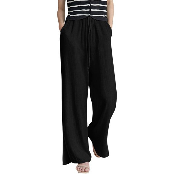 yunLCZ Wide Leg Pants Woman Women Wide Leg Pants Loose Flowy Trousers Cotton Linen Slacks Pants Side Split Pant Plus Size Relaxed Fit