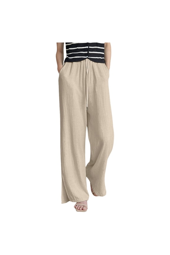 Wide Leg Pants Woman Women Wide Leg Pants Loose Flowy Trousers Cotton Linen Slacks Pants Side Split Pant Plus Size Relaxed Fit