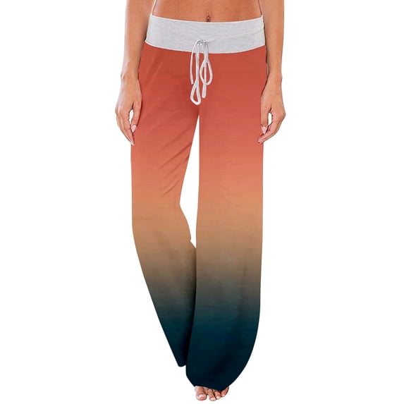 yunLCZ Wide Leg Pants Woman Women's Comfy Casual Pajama Pants Floral Print Drawstring Palazzo Pants Wide Leg Business Work Casual Pants