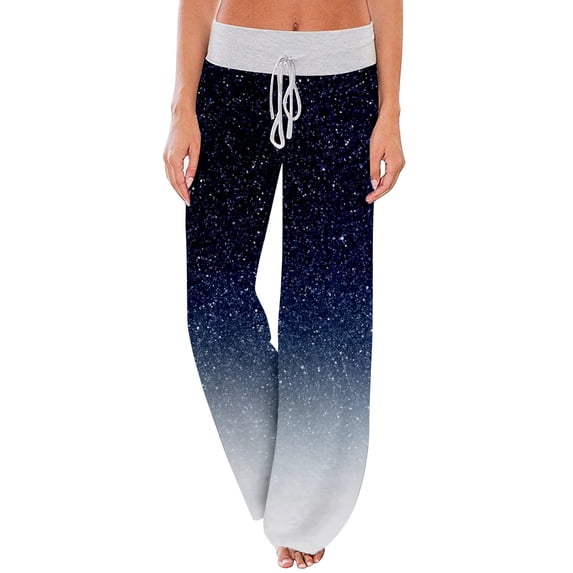 yunLCZ Wide Leg Pants Woman Women's Comfy Casual Pajama Pants Floral Print Drawstring Palazzo Pants Wide Leg Office Slacks