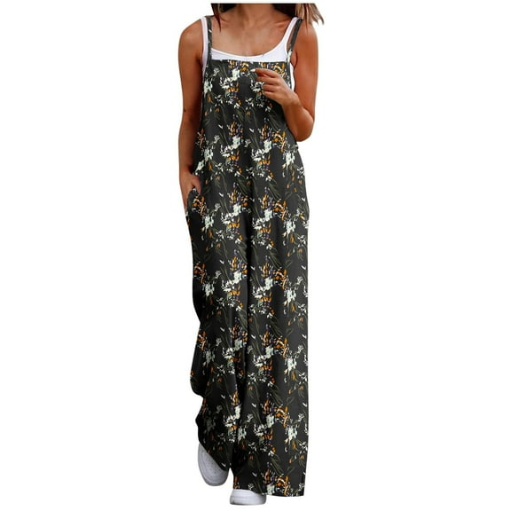 yunLCZ Wide Leg Pants Woman Women's Jumpsuits Summer Floral Print Boho Overalls With Pocket Casual Wide Leg Baggy Rompers Vacation Outfits