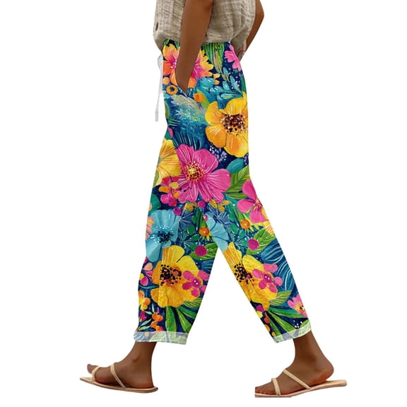 yunLCZ Wide Leg Pants Woman Women's Spring And Summer Casual 3D Printed Back Pocket Cotton And Linen Pants