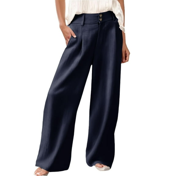 yunLCZ Wide Leg Pants Woman Womens Linen Pants Casual Loose Wide Leg Pants For Women Elastic Waist Palazzo Pants Trousers With Pockets Office Slacks