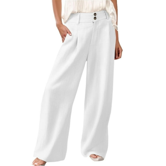 yunLCZ Wide Leg Pants Woman Womens Linen Pants Casual Loose Wide Leg Pants For Women Elastic Waist Palazzo Pants Trousers With Pockets Business Work Casual Pants