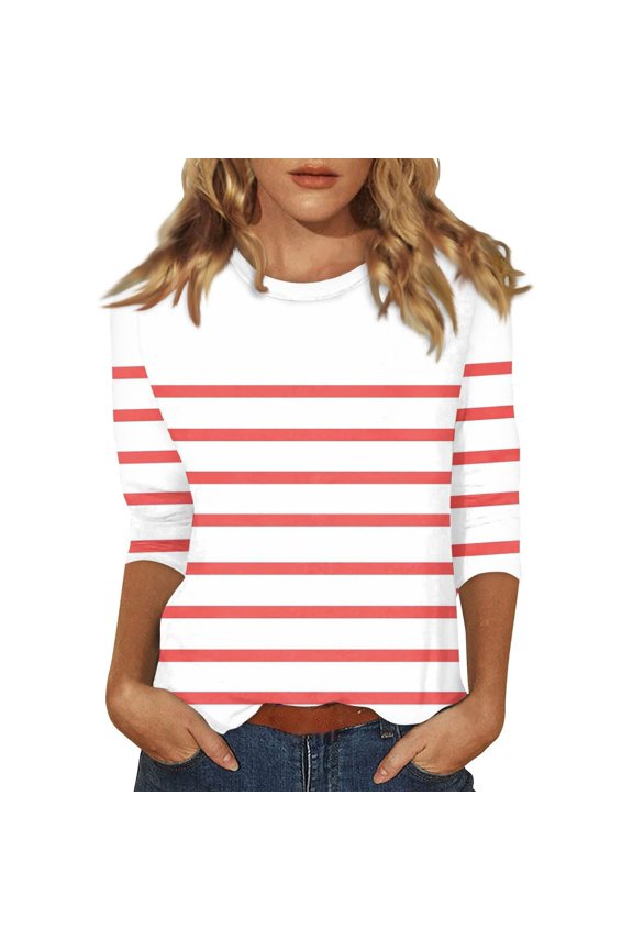 Women Shirts 2025 New Women's Shoulder Seven Quarter Sleeve T Shirt Summer Women's Top