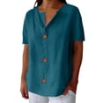 thumbnail image 1 of yunLCZ Women Shirts Linen Shirts For Women Summer Cotton Linen V Neck Short Sleeve Tops Loose Vacation Beach Solid Blouses Tunic Tops Women's Short Sleeve Shirts, 1 of 4