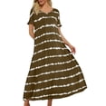 thumbnail image 1 of yunLCZ Women Shirts Summer V Neck Sleeve Striped Printed Long Dress Plus Size Casual Dress Office Shirts Coffee L, 1 of 4