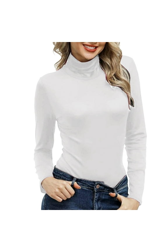Women Shirts Women Mock Turtleneck Long Sleeve Pullover High Neck Tight Fitting Priming T Shirt