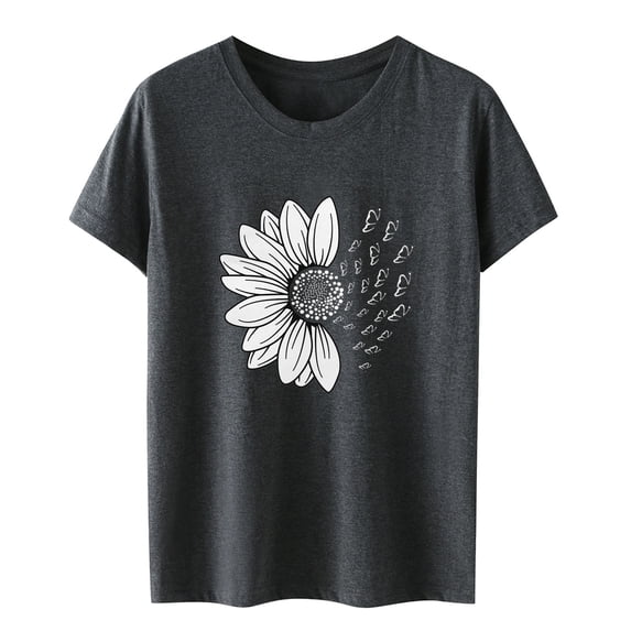 yunLCZ Women Shirts Women Sunflower Summer T Shirt Plus Size Loose Blouse Tops Girl Short Sleeve Graphic Casual Tees