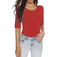 thumbnail image 1 of yunLCZ Women Shirts Women's Fashion Slim Solid Color Short Sleeve Summer Square Neck Casual T Shirt Office Shirts RD3 XXL, 1 of 4