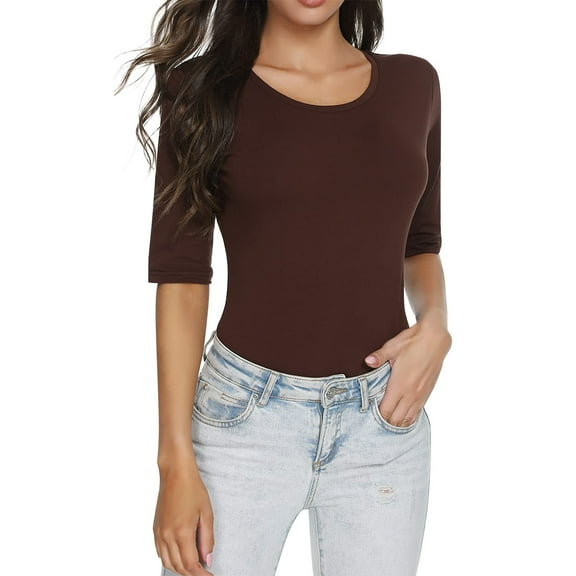 yunLCZ Women Shirts Women's Fashion Slim Solid Color Short Sleeve Summer Square Neck Casual T Shirt Women's Cap Sleeve Tank Tops Coffee M