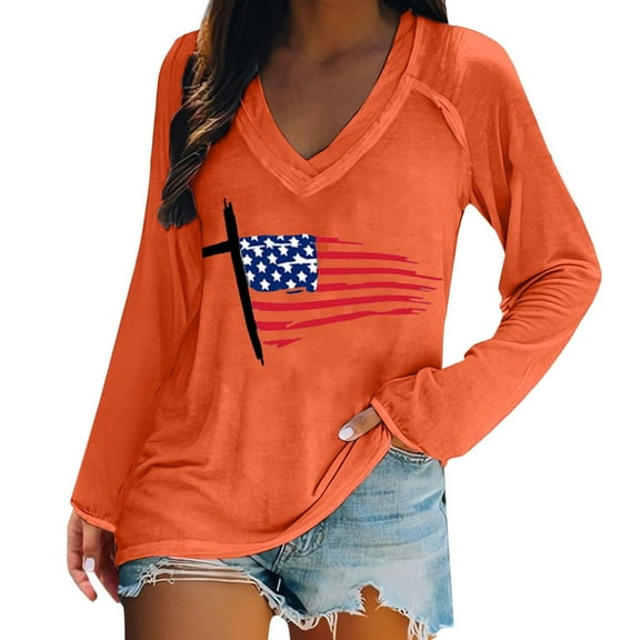 yunLCZ Women Shirts Women's Fashionable And Casual V Neck Retro Printed Long Sleeve Top T Shirt