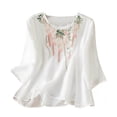 thumbnail image 1 of yunLCZ Women Shirts Women's Loose Cotton Elegant Summer Five Part Sleeve Top Temperament 2025 Literary Retro Round Neck Embroidered Shirt Women's Short Sleeve T Shirt Office Shirts White XXL, 1 of 4