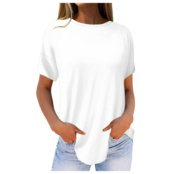 yunLCZ Women Shirts Women's Pure Color Fashionable Casual Round Neck Short Sleeve Top