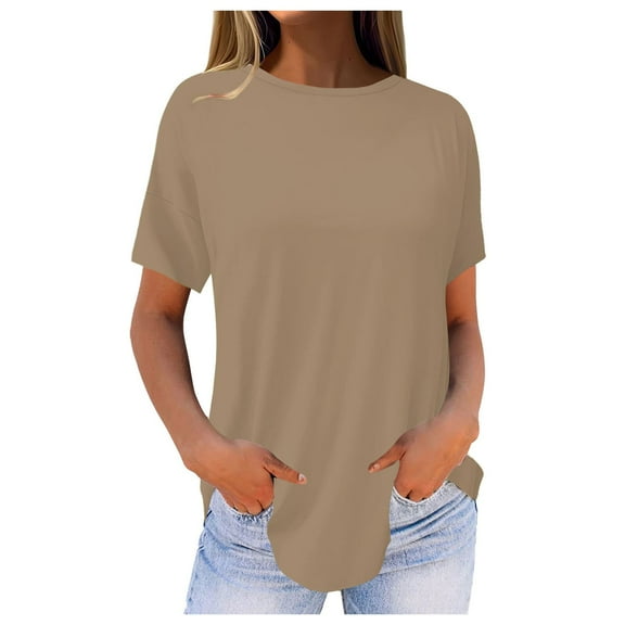 yunLCZ Women Shirts Women's Pure Color Fashionable Casual Round Neck Short Sleeve Top