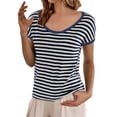 thumbnail image 1 of yunLCZ Women Shirts Women's Round Neck Loose Large Size Striped T Shirt Office Shirts Blue XXXXL, 1 of 4
