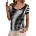 thumbnail image 1 of yunLCZ Women Shirts Women's Round Neck Loose Large Size Striped T Shirt Women's Cap Sleeve Tank Tops Black XXL, 1 of 4