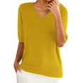 thumbnail image 1 of yunLCZ Women Shirts Women's Round Neck Short Sleeved Loose T Shirt With A Knit Bottom Short Top, 1 of 6
