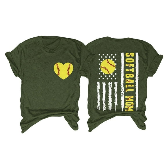 yunLCZ Women Shirts Women's SOFTBALL MOM Baseball Print Loose T Shirt Short Sleeve Top