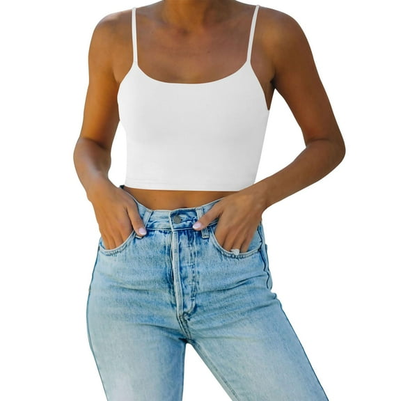 yunLCZ Women Shirts Women's Sexy Adjustable Spaghetti Strap Double Lined Camisole Tank Yoga Basic Crop Tops Office Shirts White M