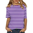 thumbnail image 1 of yunLCZ Women Shirts Women's Short Sleeved Shirt Spring Striped Round Neck Business Casual Top Polka Dot Loose Half Length Work Shirt Women's Short Sleeve Shirts Purple XXXXXL, 1 of 4