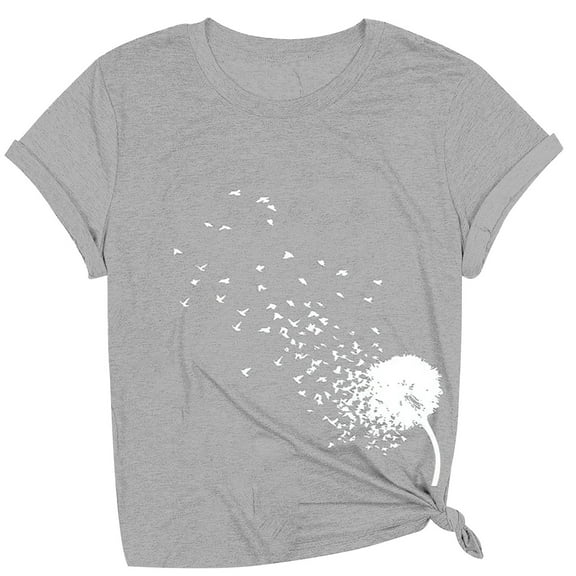 yunLCZ Women Shirts Women's Spring Round Neck Dandelion Printed Loose Casual Short Sleeved T Shirt