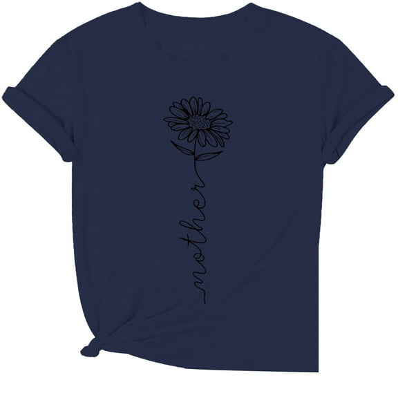 yunLCZ Women Shirts Women's Spring Round Neck Letter Printed Mother Loose Casual Short Sleeved T Shirt