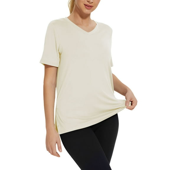 yunLCZ Women Shirts Women's Summer V Neck Loose Short Sleeved Shirt With Slit Women's Cap Sleeve Tank Tops