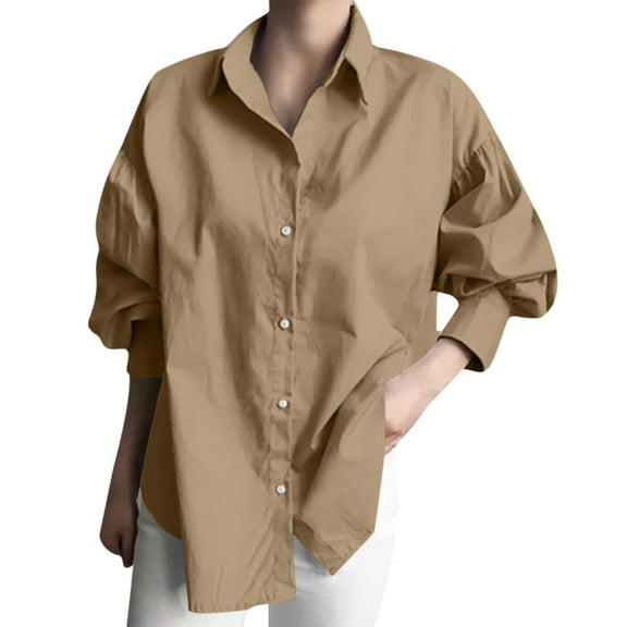 yunLCZ Women Shirts Women’s Tops Casual Blouses Solid Up Drop Shoulder Oversized Long Shirt Work T Shirts
