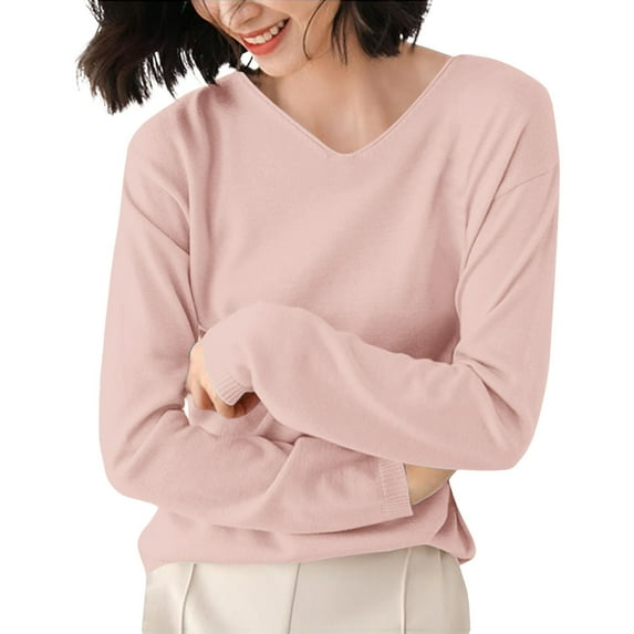 yunLCZ Women Shirts Women's V Neck Sweater Long Sleeved Solid Color Pullover With A Base Shirt Spring And Autumn Loose Sweater Top