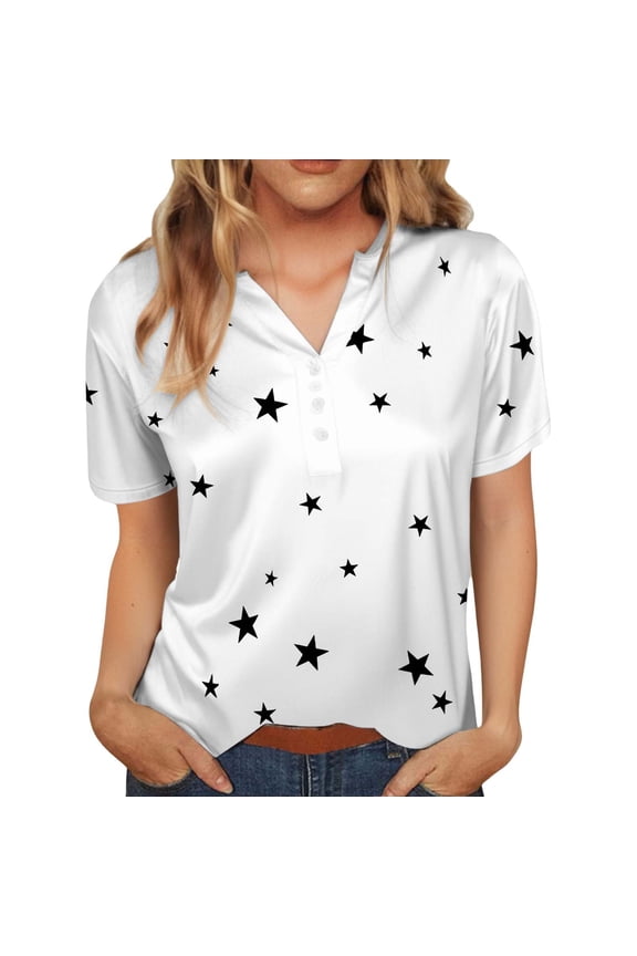 Women Shirts Women's Valentine's Day Love Button Small V Neck Casual Loose Short Sleeve T Shirt