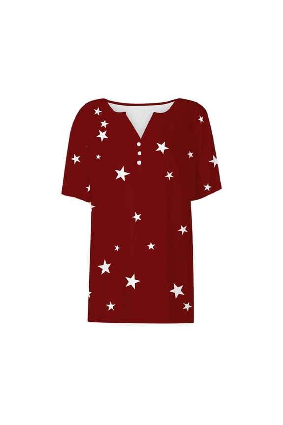 Women Shirts Women's Valentine's Day Love Button Small V Neck Casual Loose Short Sleeve T Shirt