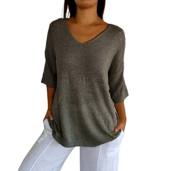 yunLCZ Women Shirts Womens Short Sleeve Sweaters Tops V Neck Pullover Knit Shirts Loose Blouses