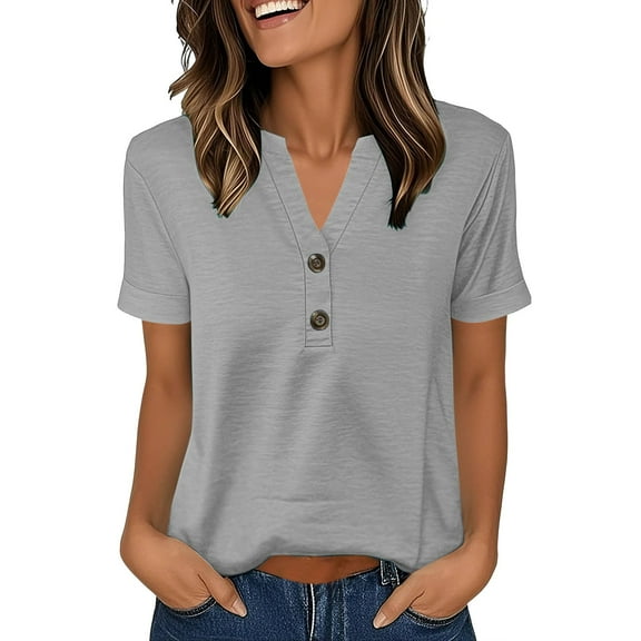 yunLCZ Women Shirts Womens Summer 2025 Short Sleeve Casual Shirts Fashion Loose Fit Clothes Cap Sleeve Summer Casual Tops Office Shirts Dark Gray XXXL